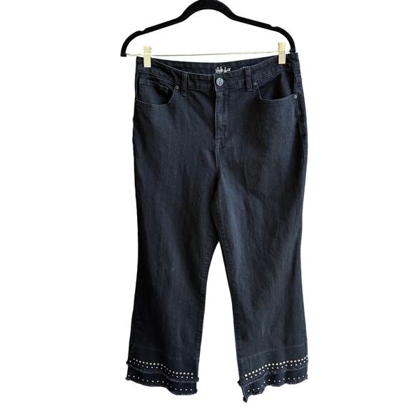 Style & Co. Cropped Flare Jeans Studded Layered Black BOHO festival womens 12 EC - Picture 4 of 11